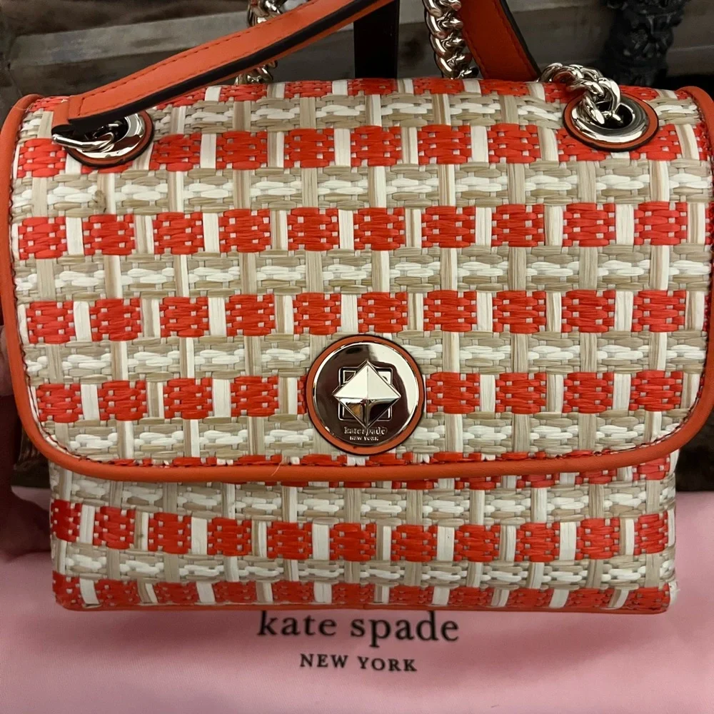 Kate Spade Orange & Cream Woven Crossbody Bag
